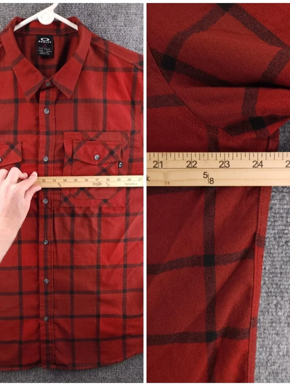 Oakley Outdoors Shirt Red Plaid Pockets Regular XL Long Sleeve Chest Logo Men